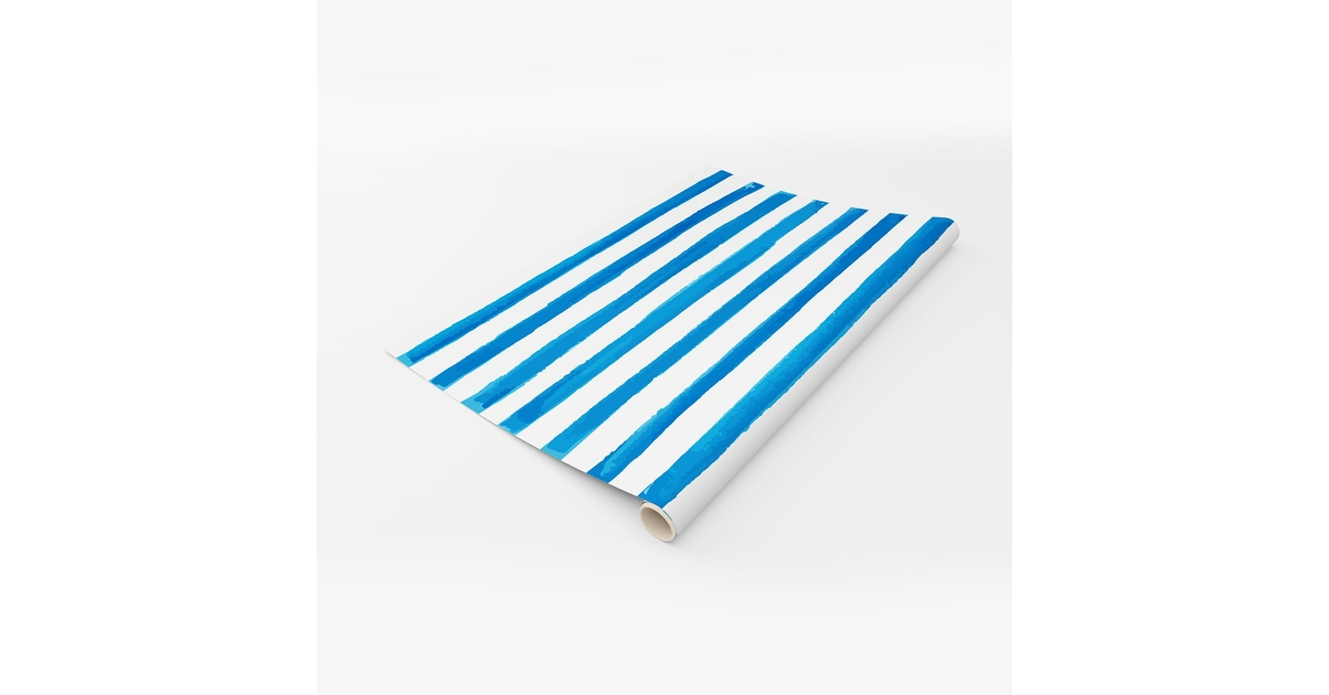 Papier peint adhésif rayures bleues peintes à l’aquarelle - PAPIERS